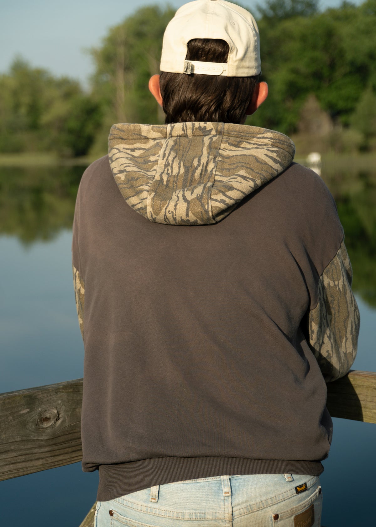 Charcoal Grey Fleece Lined Hoodie- Bottomland Camo