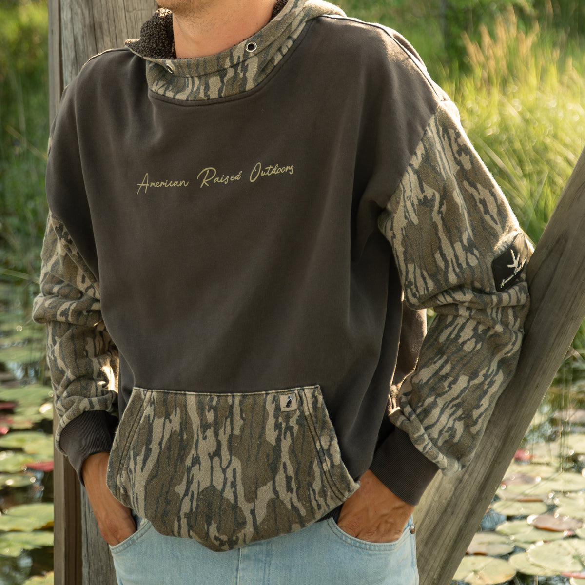 Charcoal Grey Fleece Lined Hoodie- Bottomland Camo